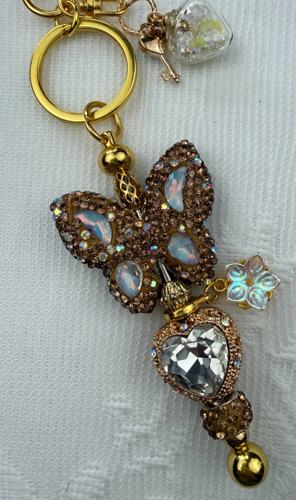 Hand made beaded key chain/Bag charm! Bling. Butterfly. Gifts. Basket filler.