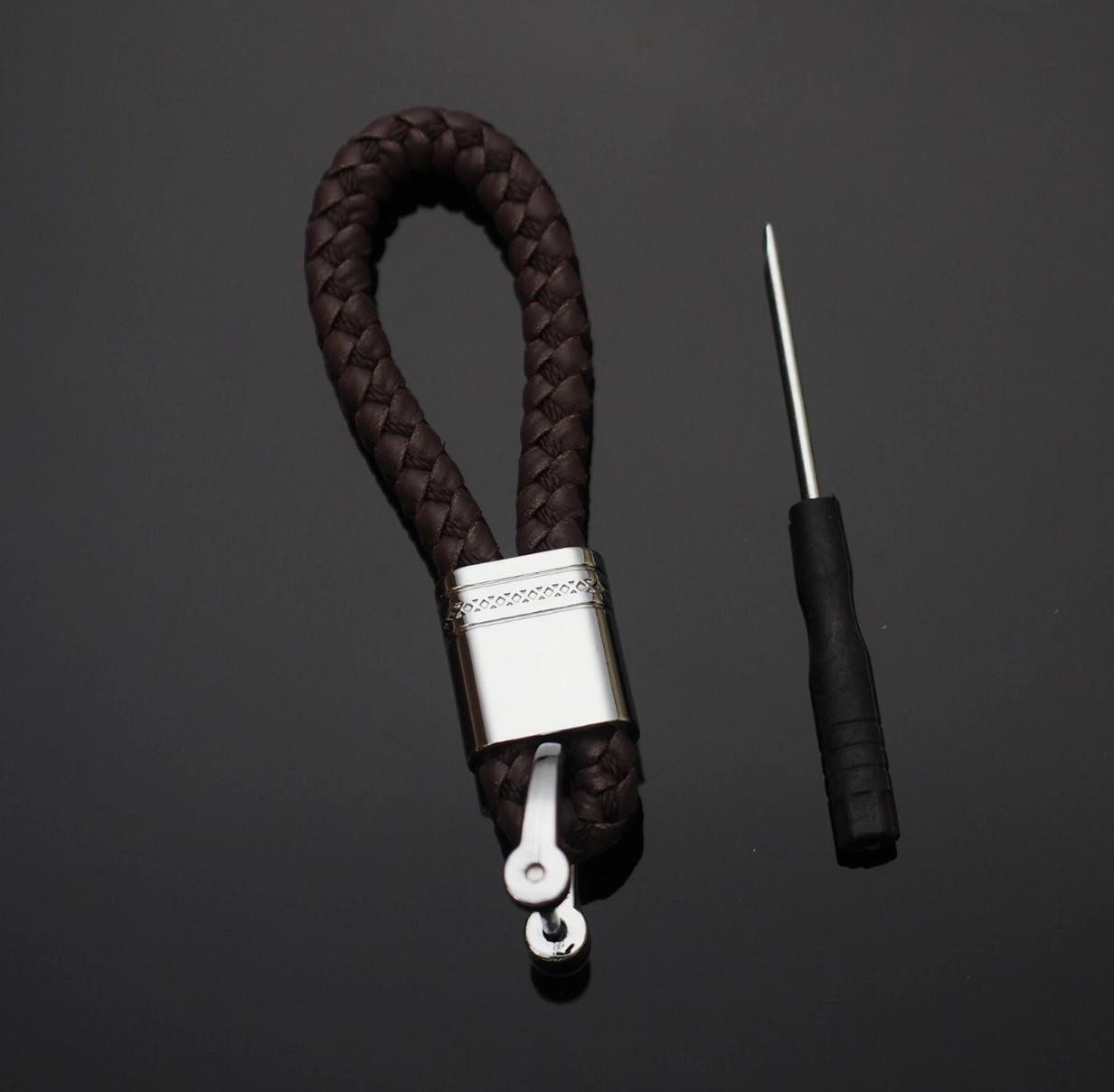 Hand Woven Leather Loop Horseshoe D Buckle Car Keychain Keyring Fob Holder Car
