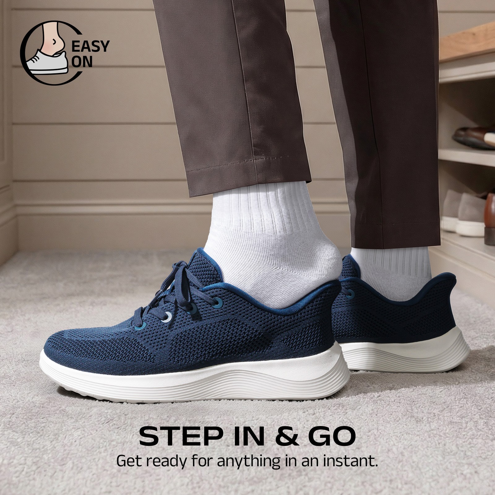 Men’s Roomy Toe Slip On Sneakers Hands Free Casual Walking Shoes