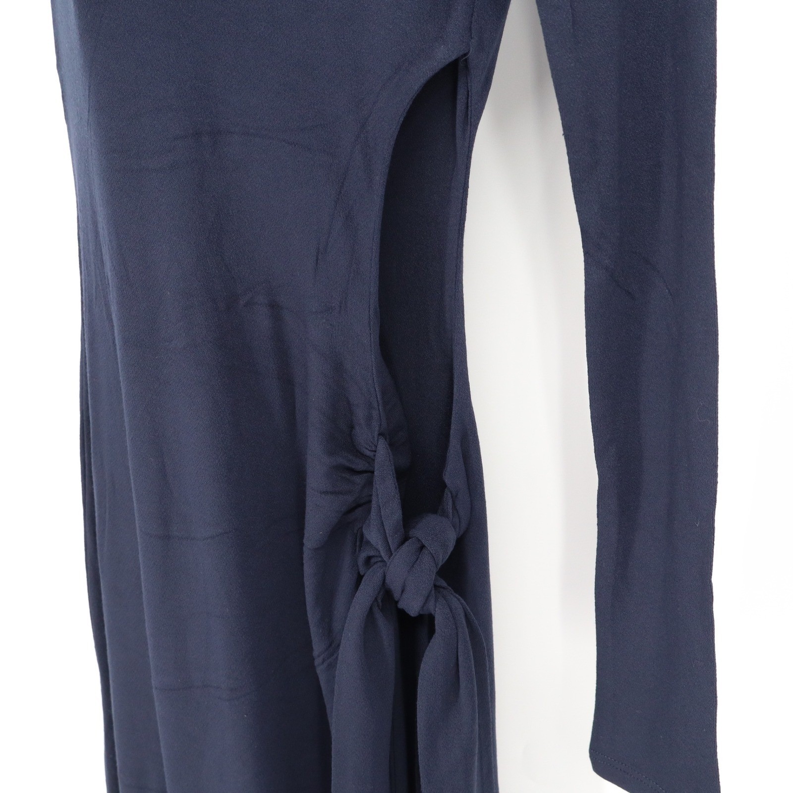 Naked Wardrobe Navy Blue One Shoulder Maxi Dress Small Side Slit Tie