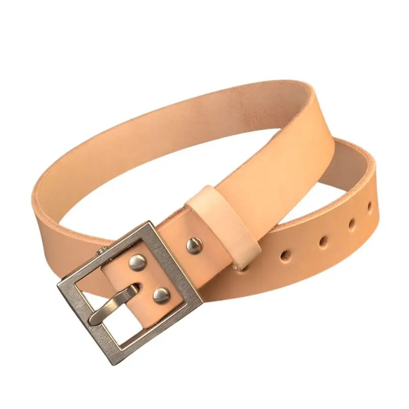 Mens 5.5mm Thick Vegetable Tanned Full Grain Leather Belt Titanium Buckle 3.8CM