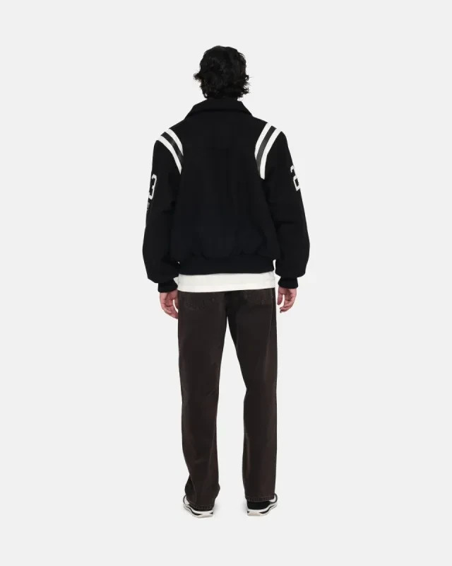 Stussy 80 Wool Varsity Jacket Black White Football Letterman Retro Rare Size