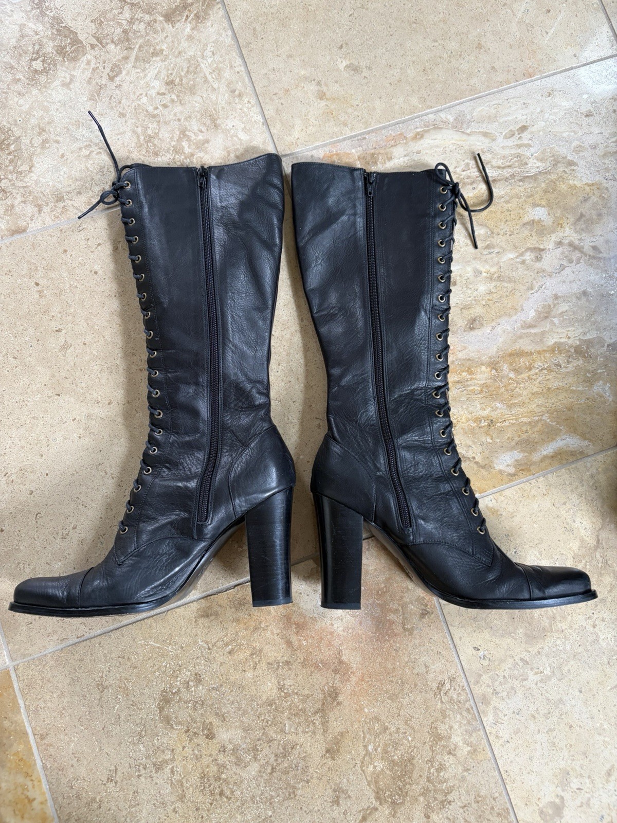Jessica Bennett JDigger Women’s Black Leather Knee High Lace-Up Boots US 9 M