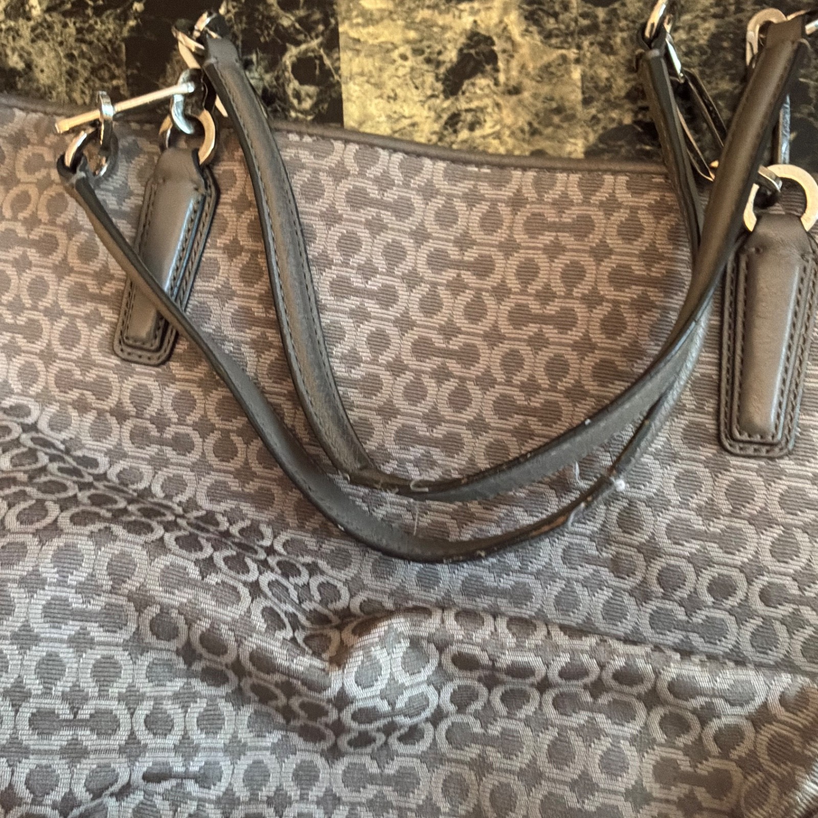 Coach signature gray canvas and leather tote bag