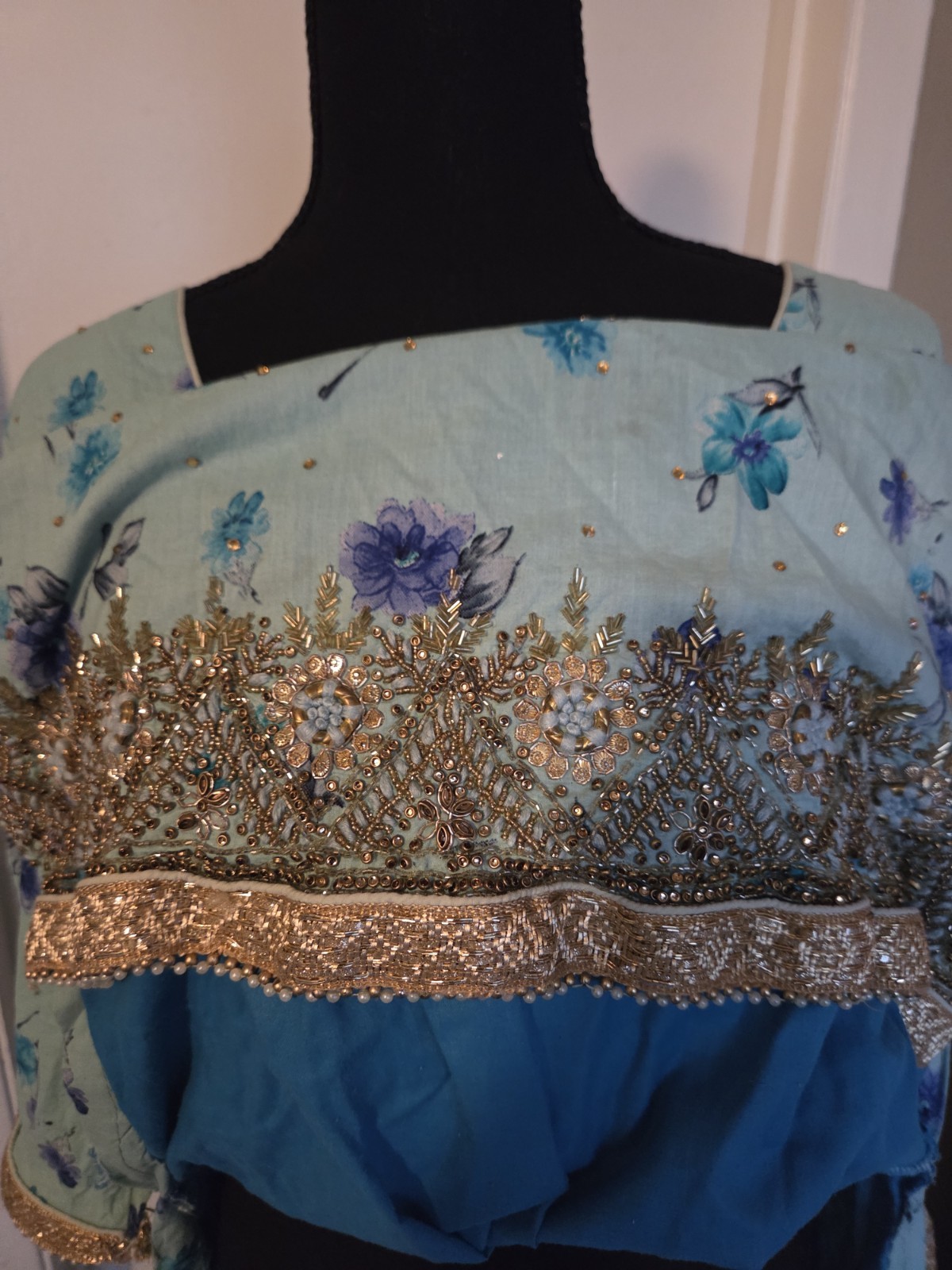 Unbranded Blue Flowered Kurti Or Kameez No Size Tag Measurements In Description