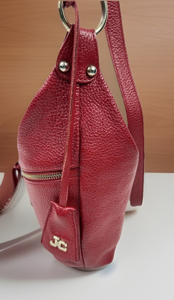 J & C Red Leather Crossbody Bag w/Gold Hardware Jackie Celine Made In Italy