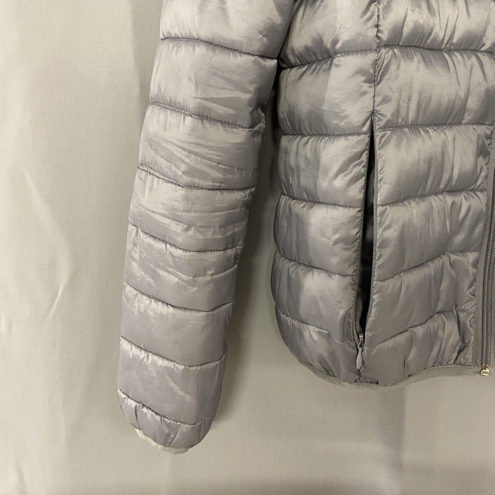 Slam Puffer Jacket Mens Small Silver Packable Coat Insulated Pockets Cosy