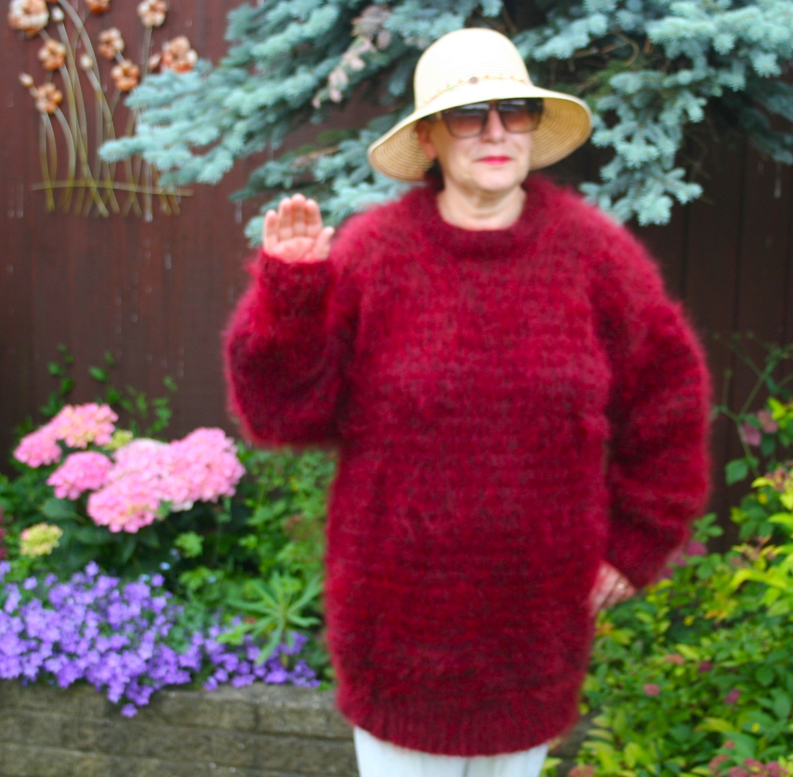 BRAND NEW HANDKNITTED LUXURY MOHAIR CREW NECK SWEATER IN “BURGUNDY” 2XL
