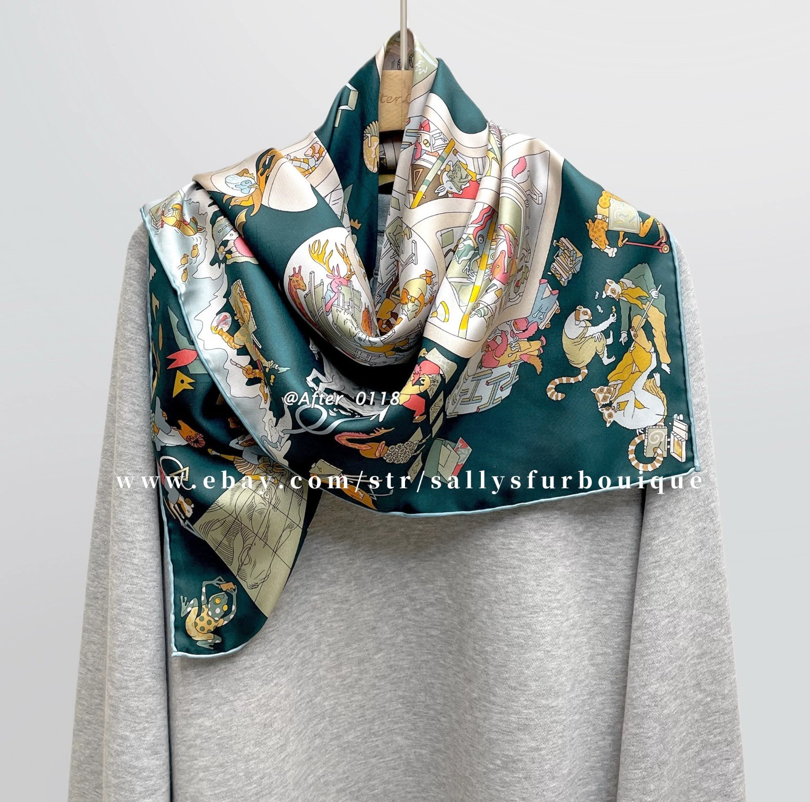 Sallys Heavy 18 Momme Twill Silk Wrap Scarf Horse Print Double Face Shawl 35″