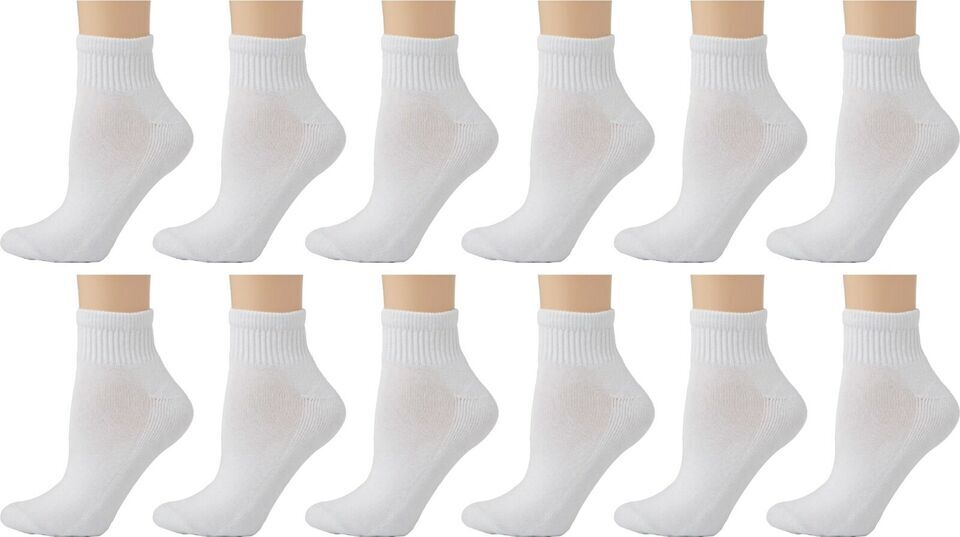 12 Pairs Men Women Athletic Ankle Socks Soft Cotton Half Cushion Size 9-11,10-13