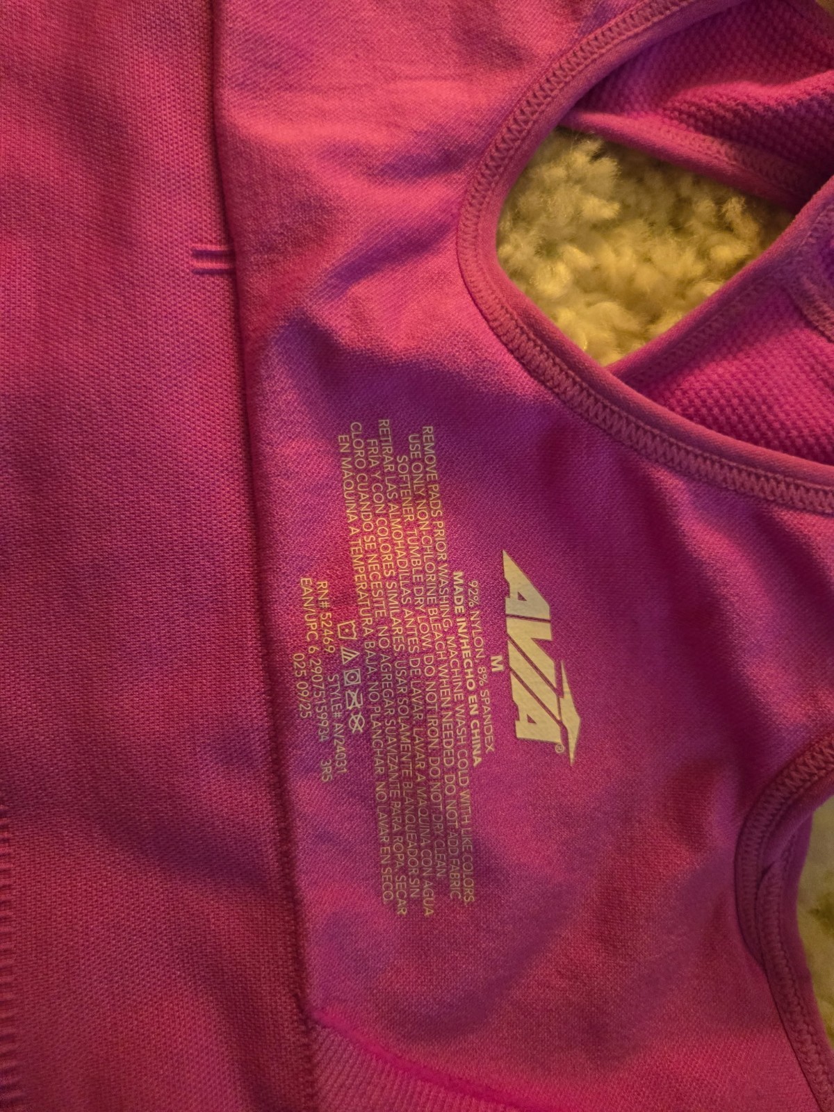 Avia Women’s Pink Zip Front Padded Racerback Sports Bra Wireless Medium M