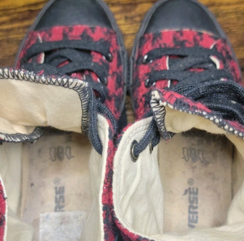 Rare Converse All Star High Top Houndstooth Red Black Woven Fabric Men 4 Women 6