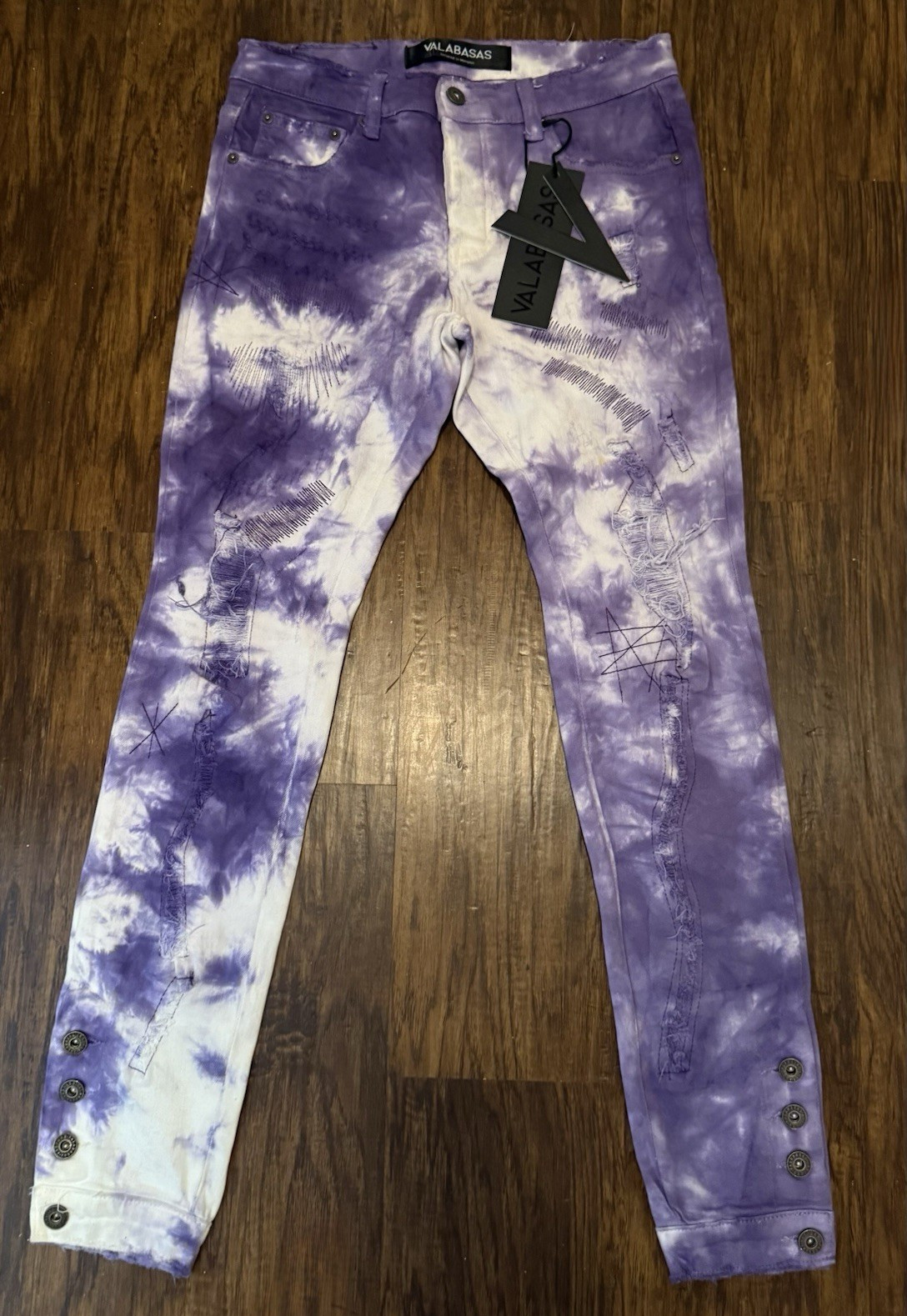 Valabasas Men’s Purple/White Tie-Dye Acid Wash Distressed Skinny Slim Fit Jeans