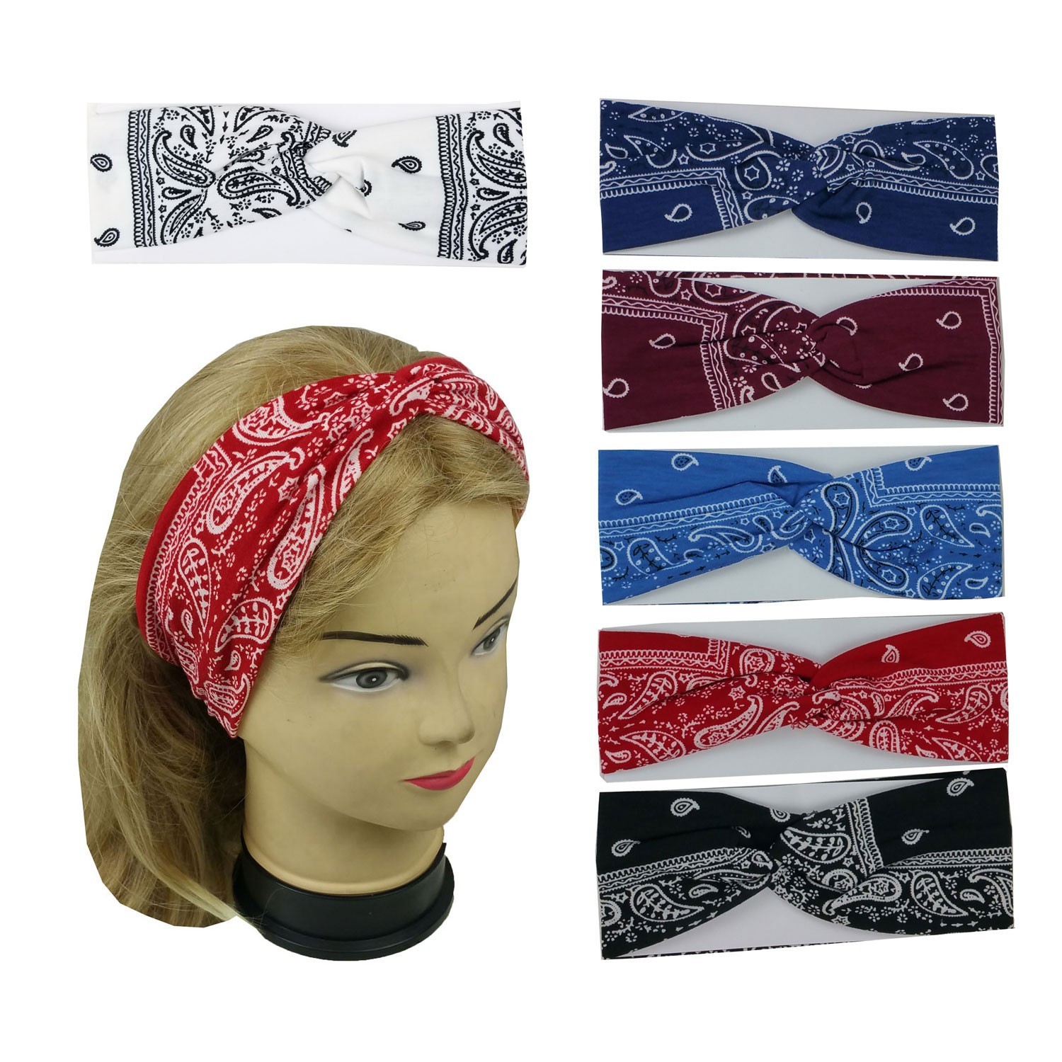 5 pcs Paysley 3″ Wide Yoga Headband For Women Girls Hairband Headwrap Twisted