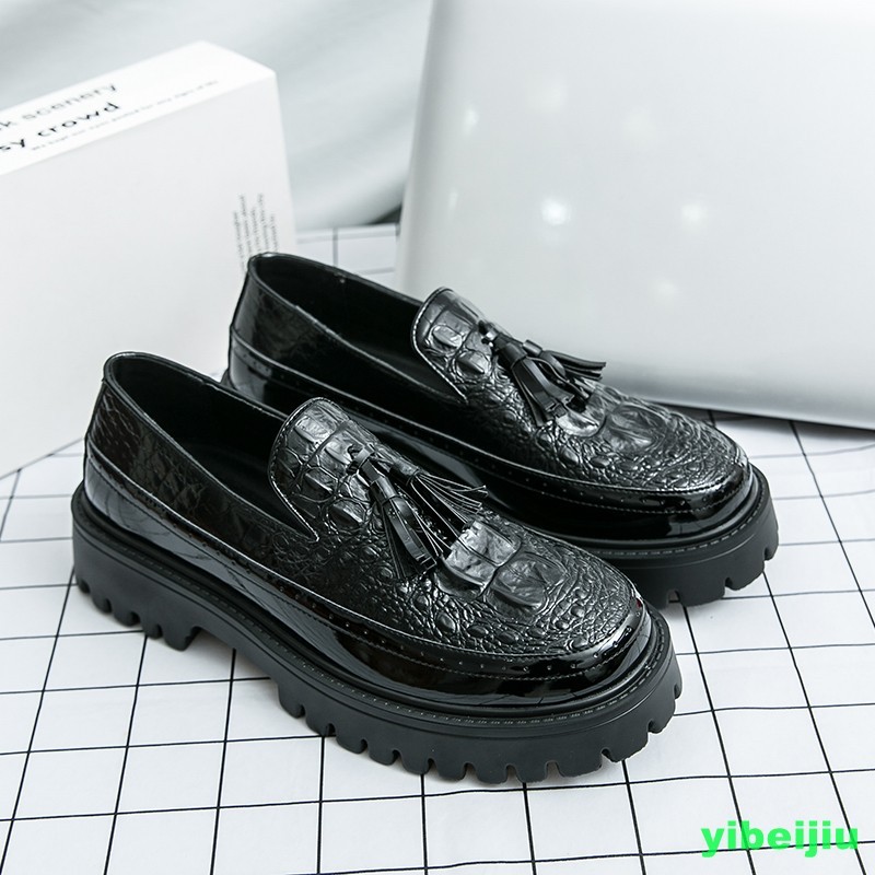 Men Loafers Dress Alligator Crocodile Leather Tassels Shoes Round Toe Oxford Man