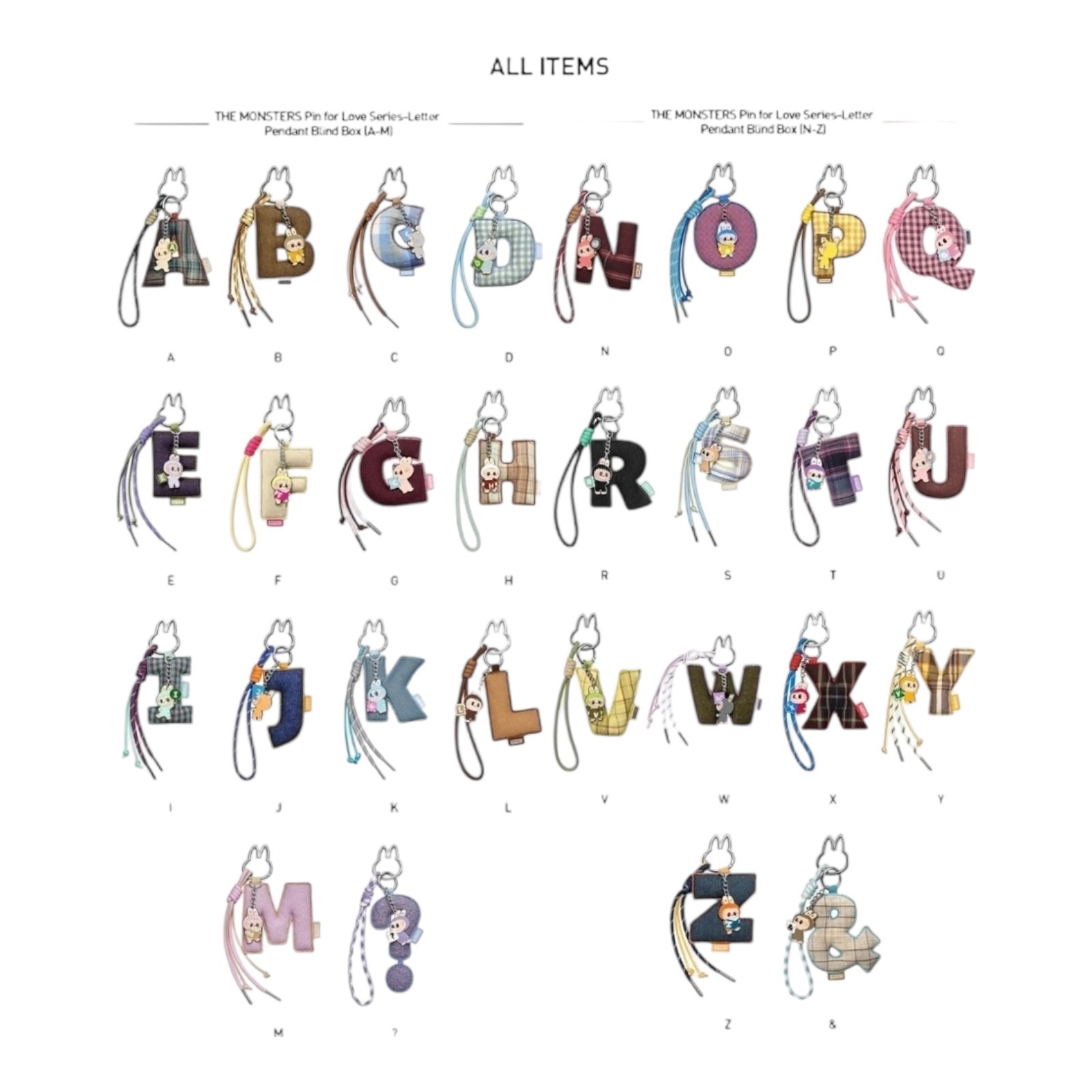 POP MART Labubu The Monsters Pin For Love Alphabet Letter Pendant Key Ring Chain