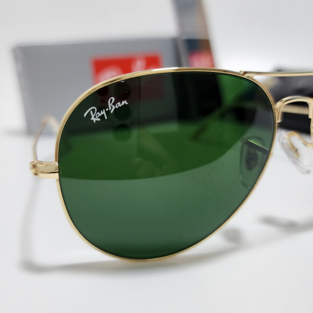 Ray-Ban RB3025 Aviator Sunglasses Gold Frame Green Glass Lens 58mm USA Shipping