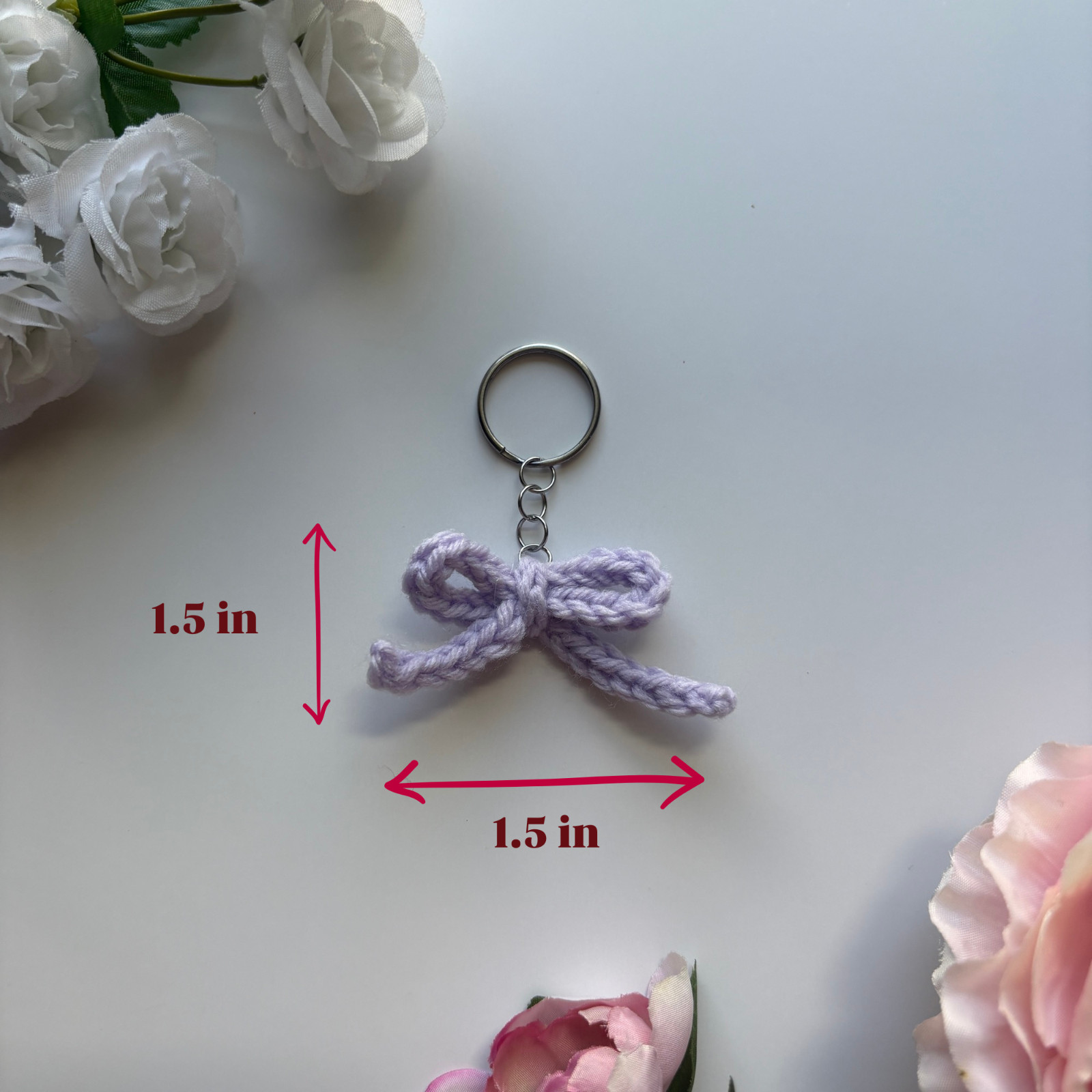 Handmade Crochet Mini Ribbon Bow Keychain 💜 Coquette Lilac Keyring Charm