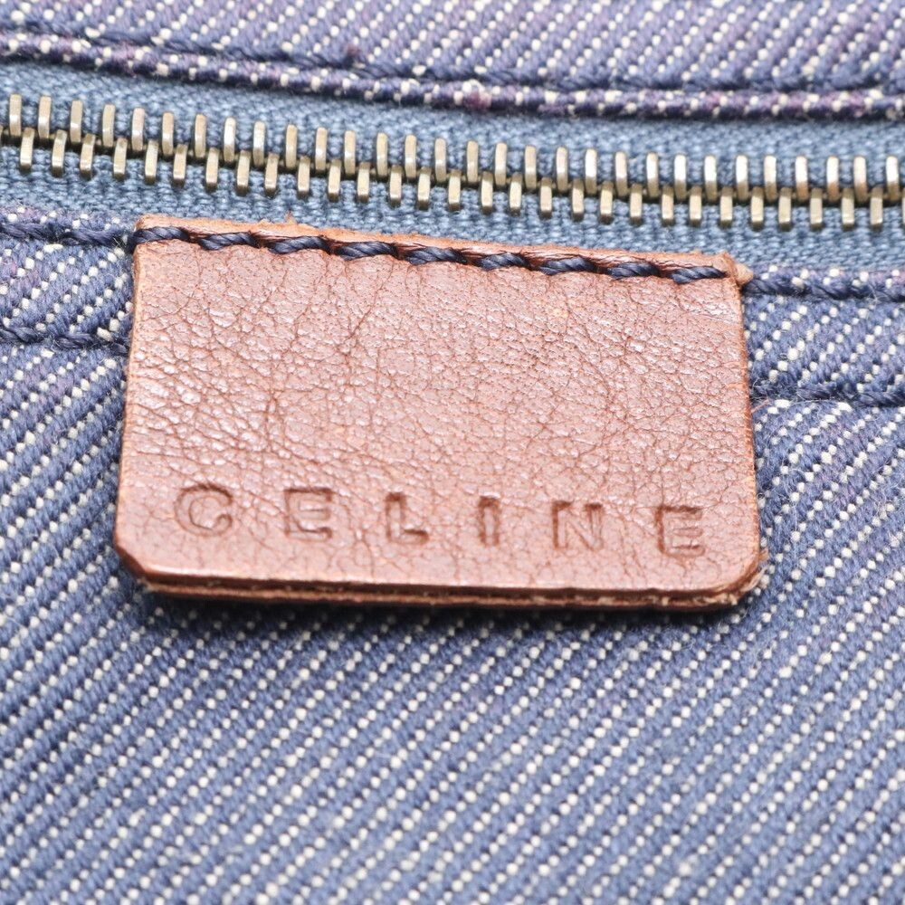CELINE Shoulder Bag Paris Macadam Leather Canvas Indigo Vintage Auth From Japan