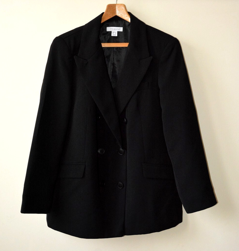 EX PRIMARK BLACK LAPEL DOUBLE BREASTED FULLY LINED BLAZER/JACKET SIZE 16-18-20