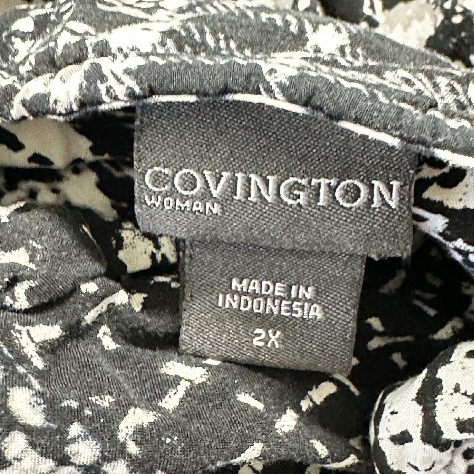 Covington Blouse Plus 2X Black White Patchwork Style Lightweight Cottage Boho