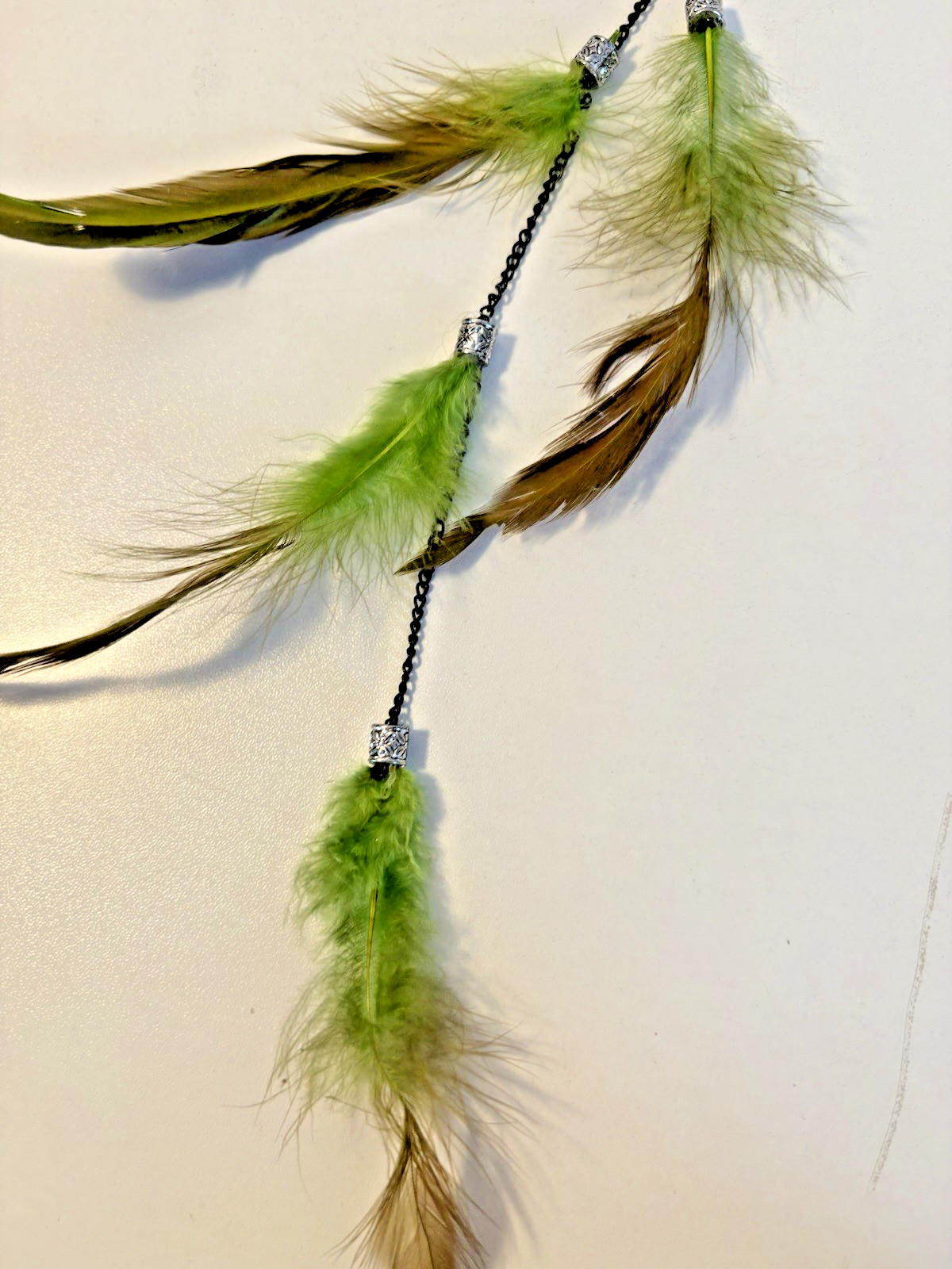Hair CLips Decorative Hair Clip Green Feathers Silver Beads 1PCS