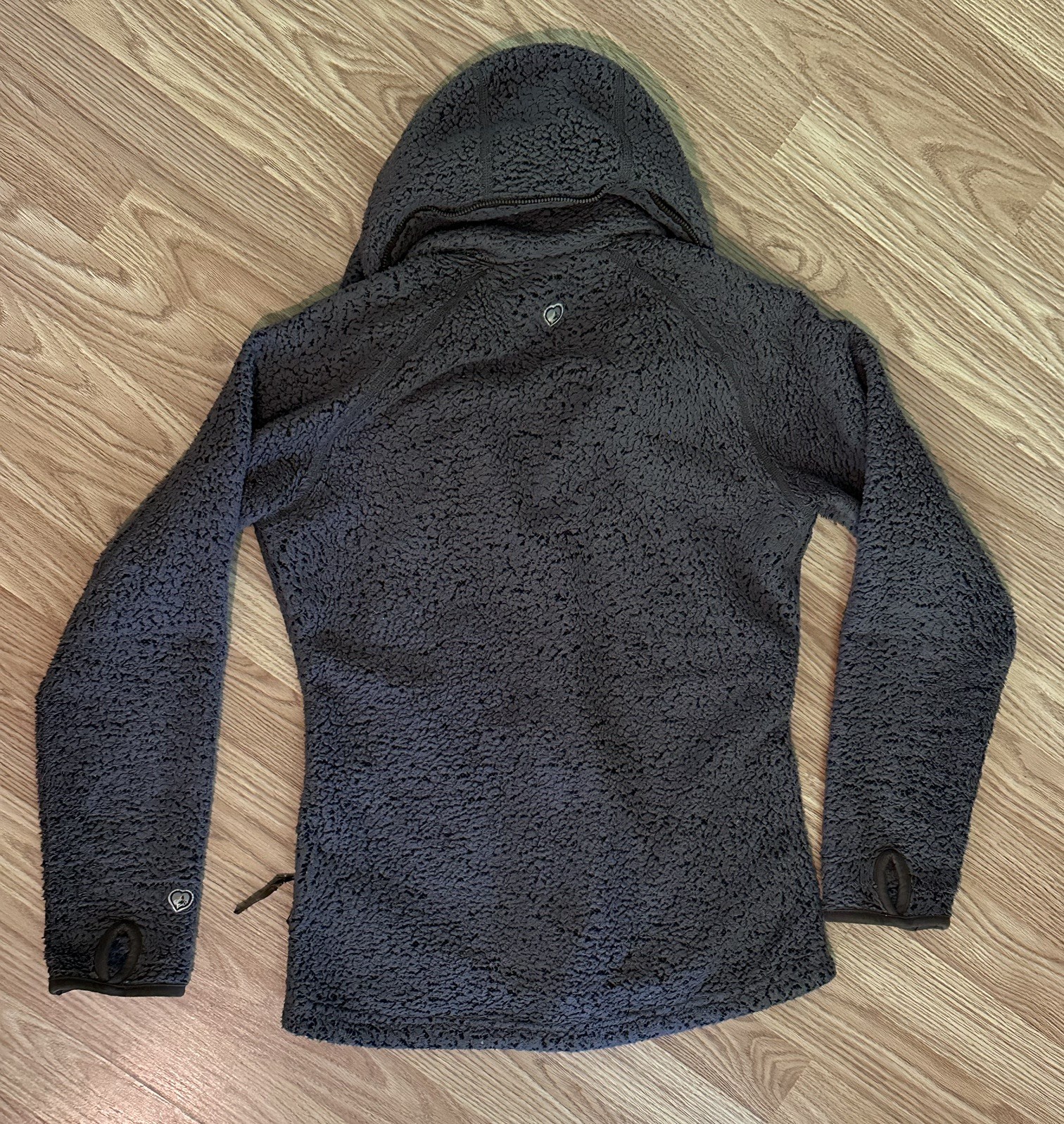 Kuhl Flight Sherpa Fleece Jacket, Size Small, gray/brown, attached hood