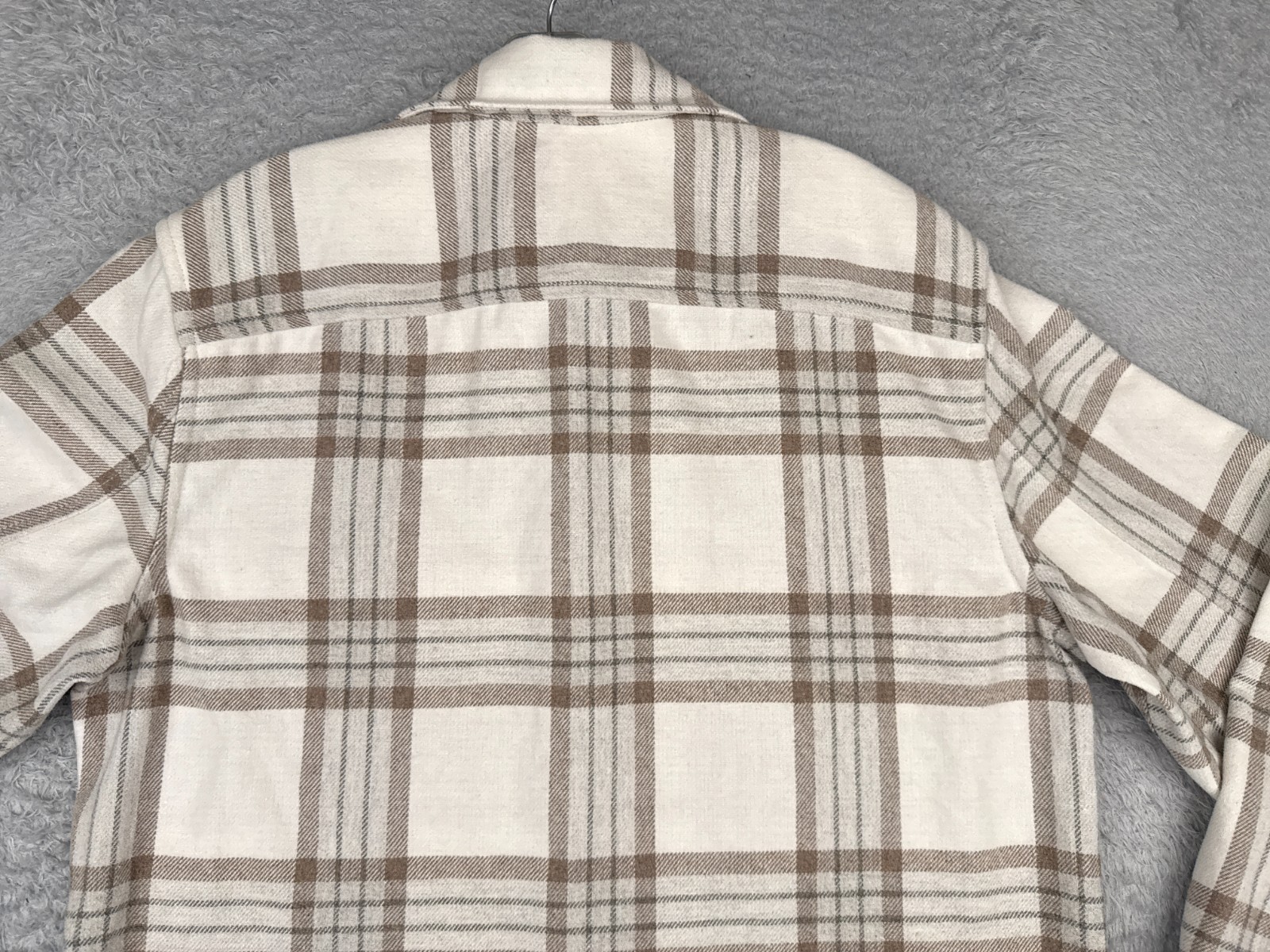 H&M Shirt Men Medium Beige White Plaid Flannel Poly Wool Blend Button Up Pockets