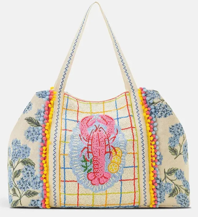 America & Beyond Lobster Hydrangea XL Tote Coastal Beach Resort Vacation Bag NWT