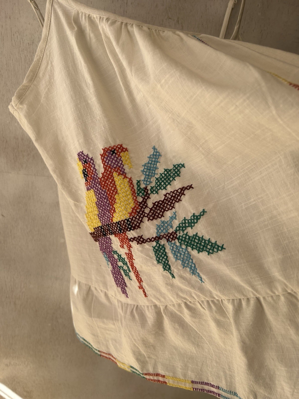 Summer Cami Top 100% Cotton Parrot Embroidered Size 14 BNWT