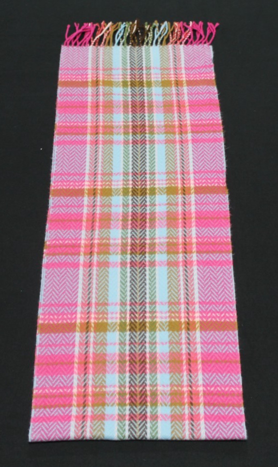 100% Cashmere Plaid Scarf Made In Germany Pink Blue Brown Fringe 70×12