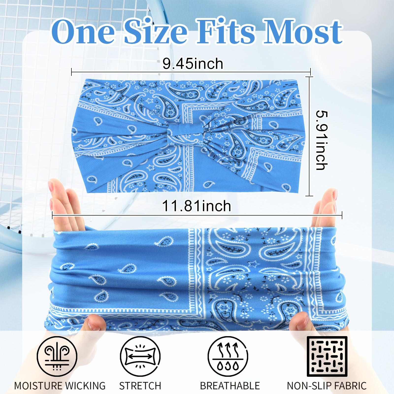 YARIEW Boho Wide Bandana Headbands 6Pack Stretch Elastic Headwraps for Women