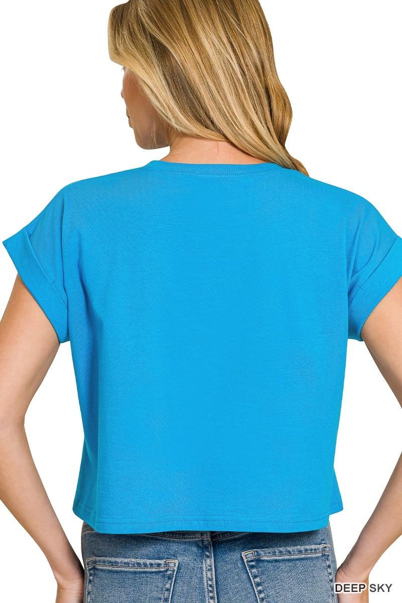 NEW Zenana Cotton folded sleeve top #CT-3307Y