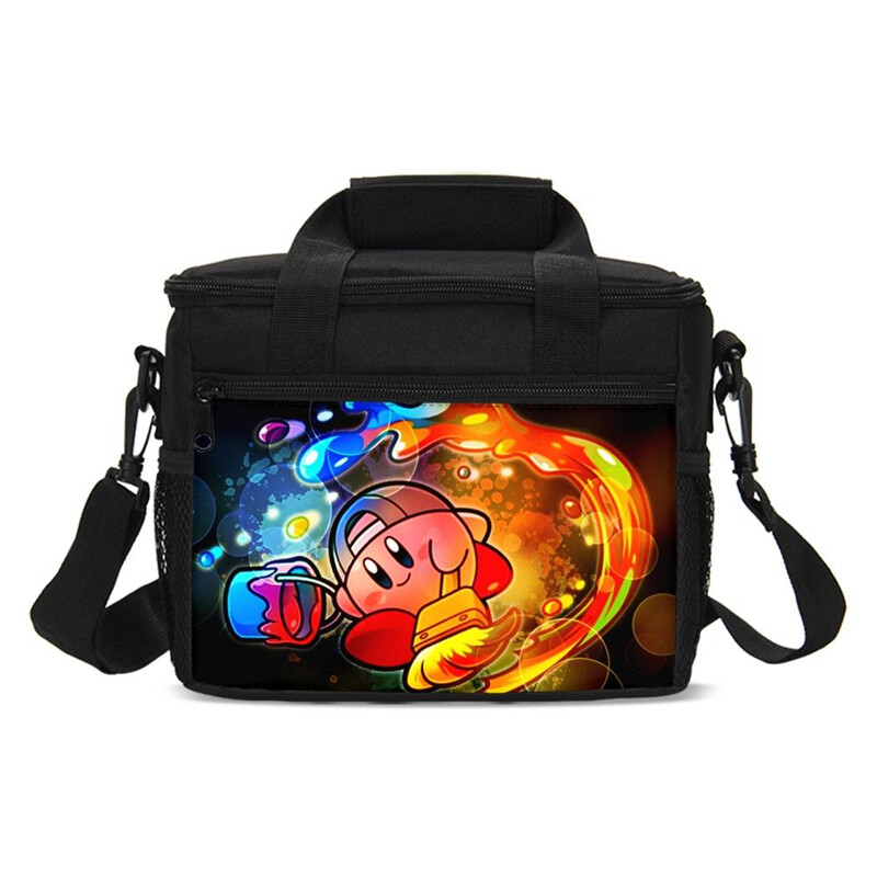 Cool Pink Kirby Cartoon Kids Backpack Insulated Lunch Bag Pen Bag Sling Bag Lot