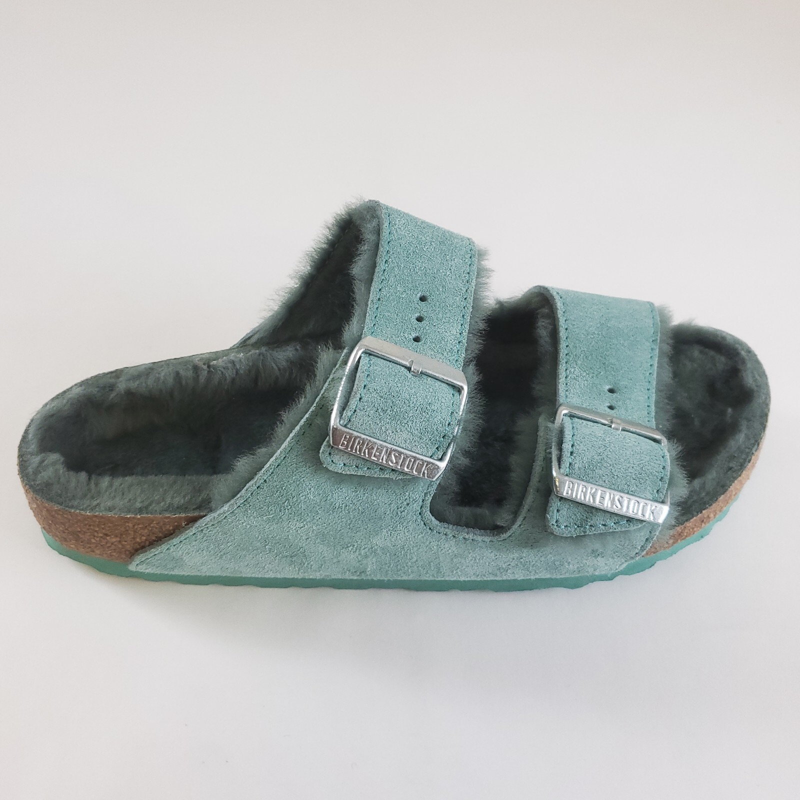 Birkenstock Arizona Shearling Fur Sandals Teal Green 37 240 L6 M4 Women 6 Men 4