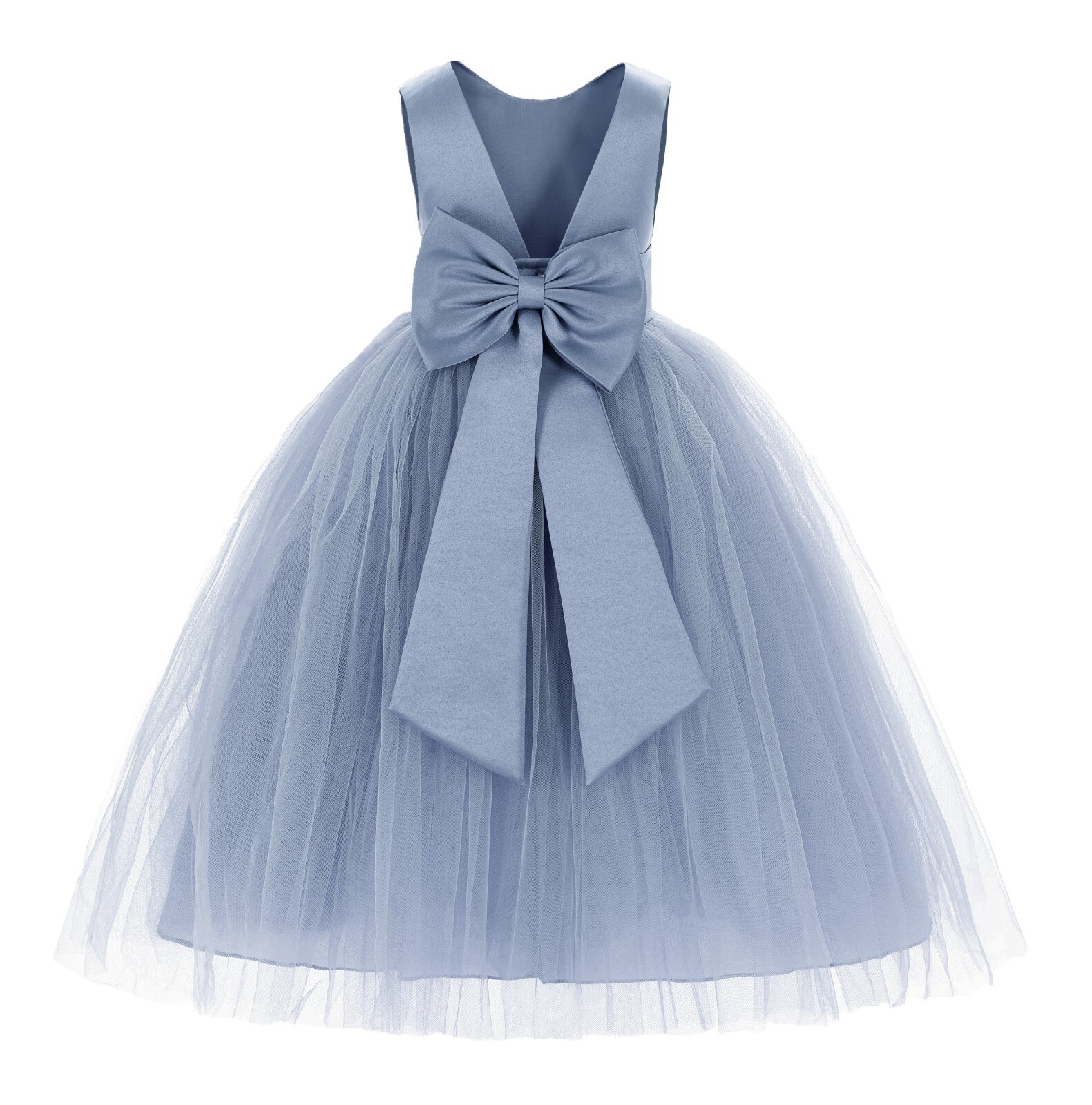 Satin Flower Girl Dress with Bow Party Dresses Bridesmaid Dress Graduation Dress