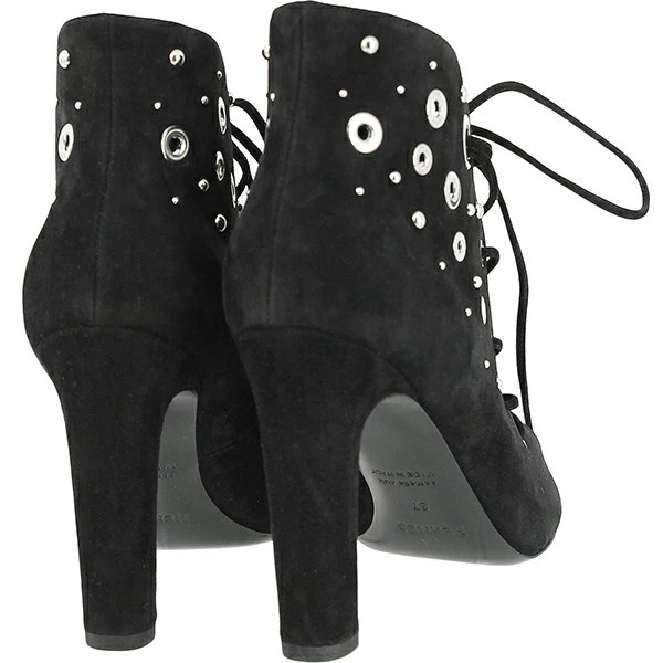 New Auth HERMES Short boots Parade Velor Black Sandals 37 size Women Bootie