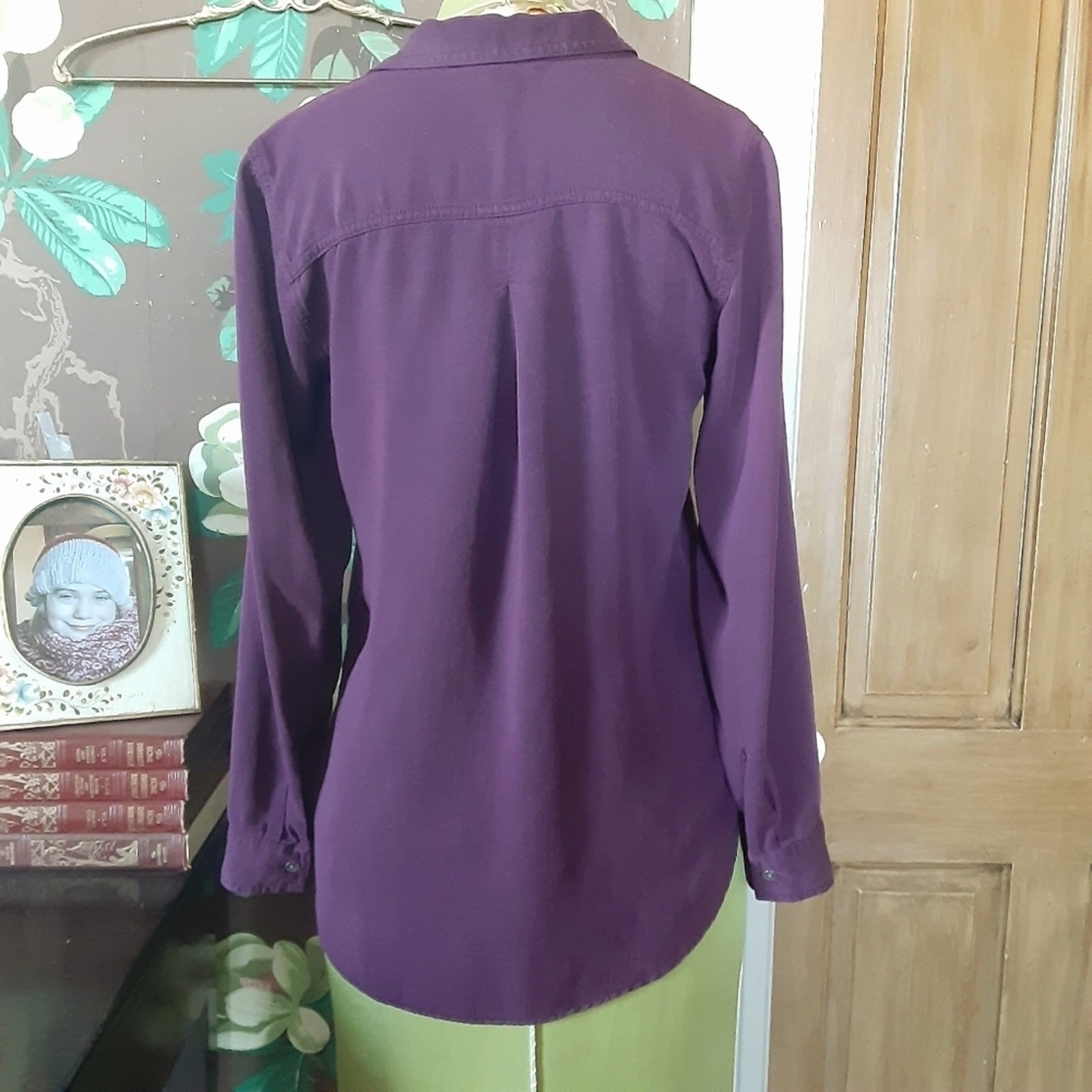 Rock & Republic Purple Button-Up Blouse XS Soft Drape Shirt Minimal Chic