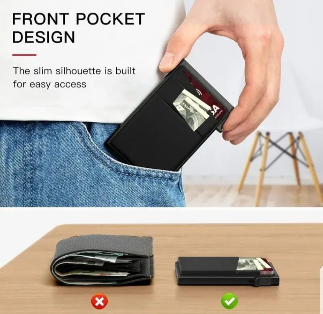 Minimalist Designer Pop-Up Wallet – Slim RFID-Blocking Aluminum ID & Credit Card