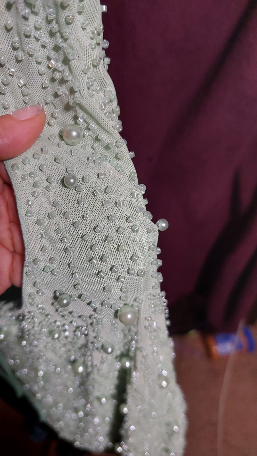 Windsor Green Mesh Beaded Sequin Cowl Neck Mini Slip Dress Party Size S