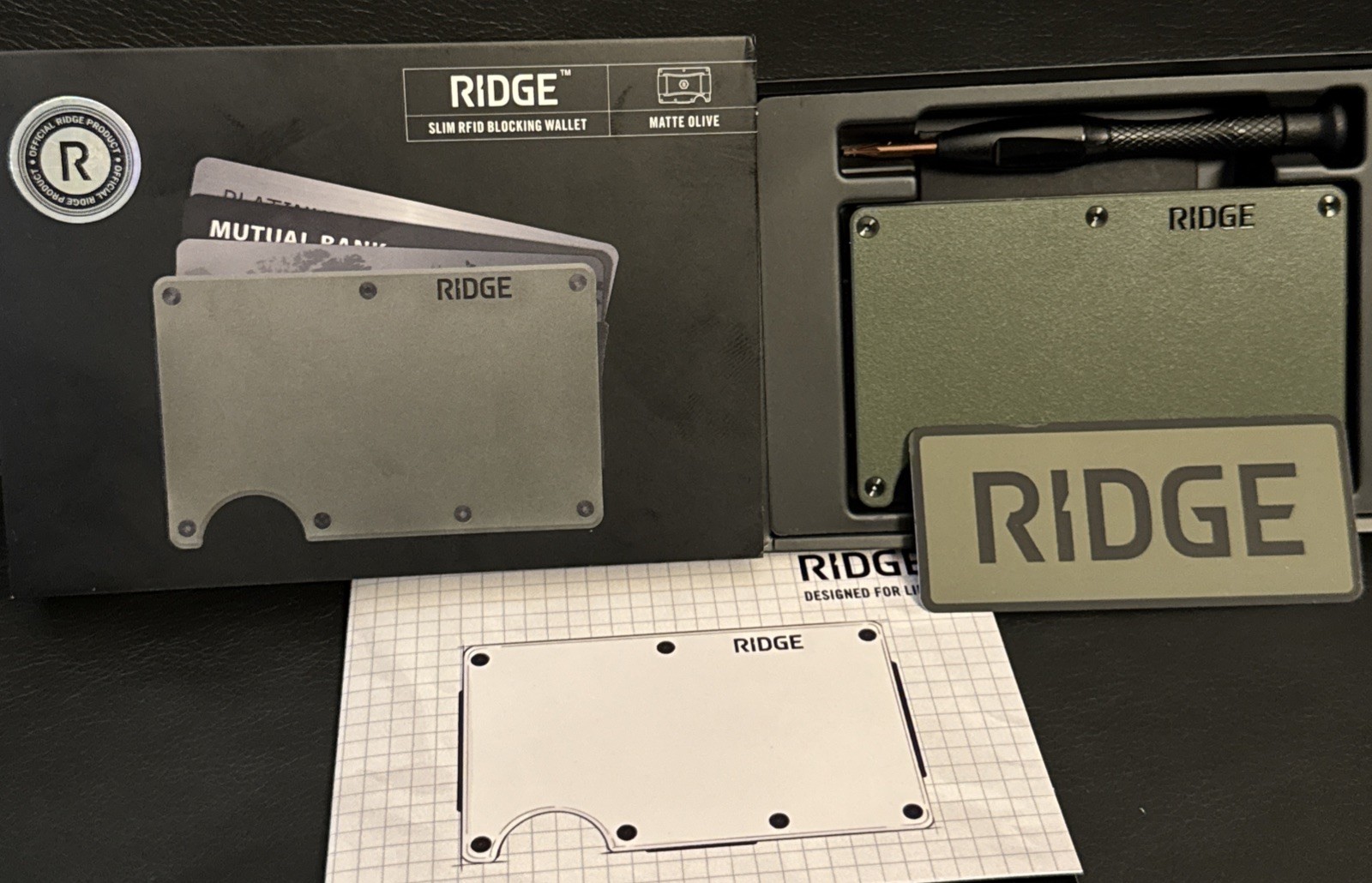 Ridge 2.0 Slim RFID Blocking Aluminum Wallet W/Cash Strap For Bills- Matte Olive