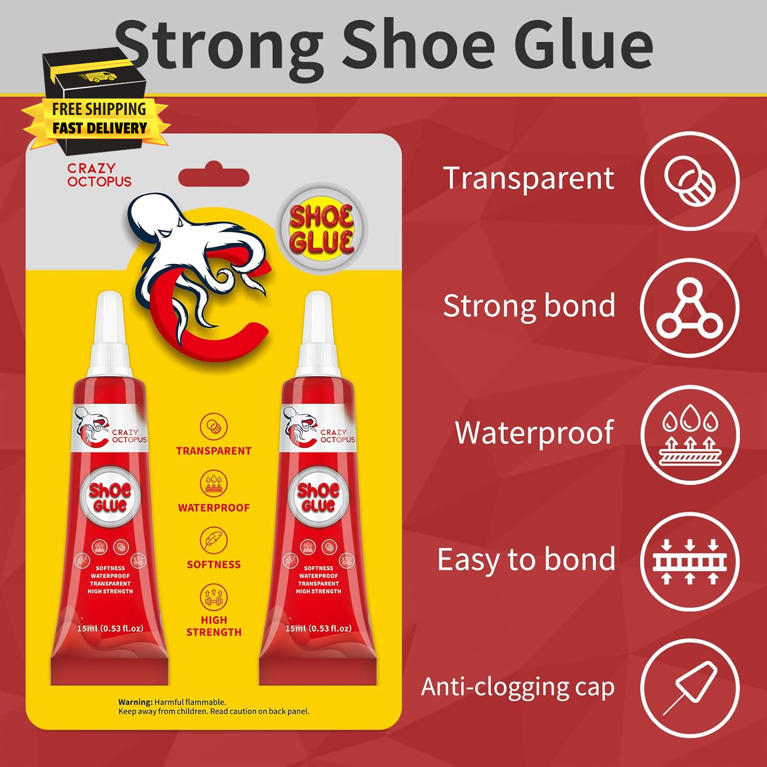 Shoe Glue, Strong, Clear Shoe Repair Glue for Sneakers, Boots, Handbags, Soles,