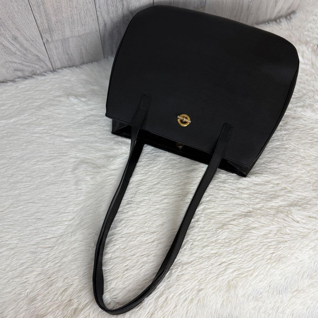 CELINE All Leather Black Vintage Tote Bag with Circle Turn Lock Authentic