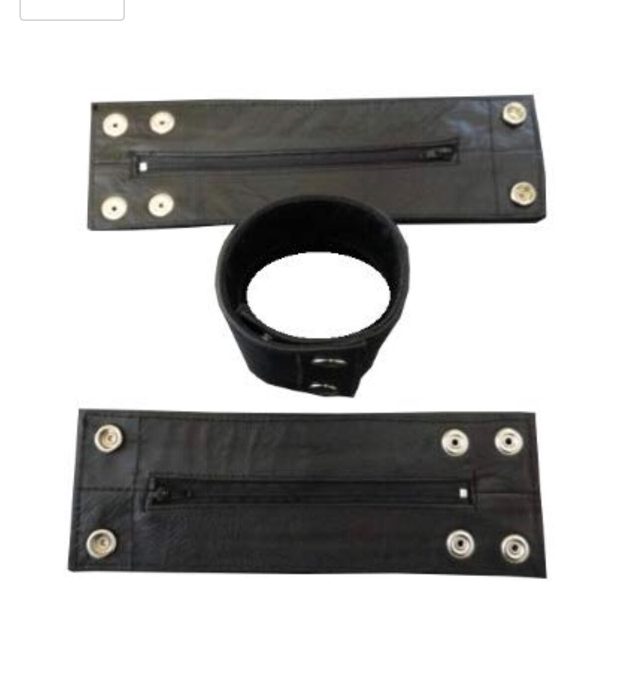 Genuine Leather Black Wristband Armband Zipper Pocket Wrist Bands Small