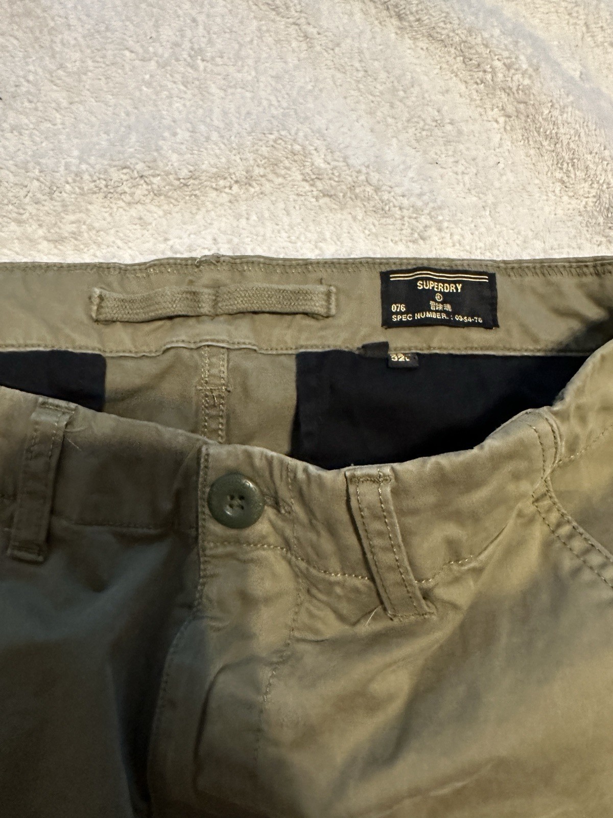 Superdry Men’s Green Solid Cargo Pants 32 Regular Straight Leg Twill Pockets