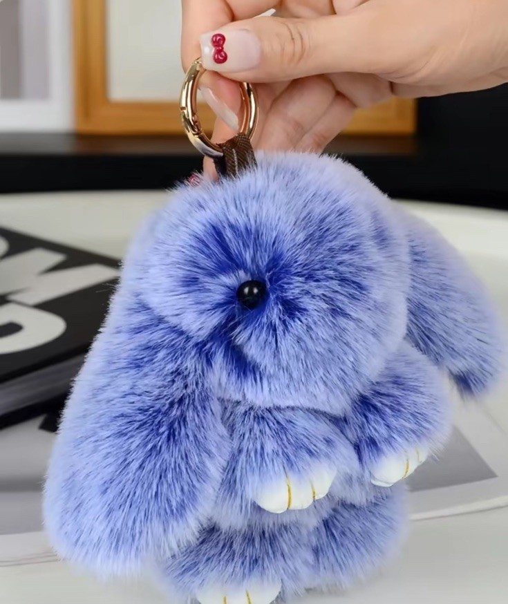 Blue Lavender Bunny Lulu Keychain Bag Charm Fluffy Faux Fur 6” + Dustbag