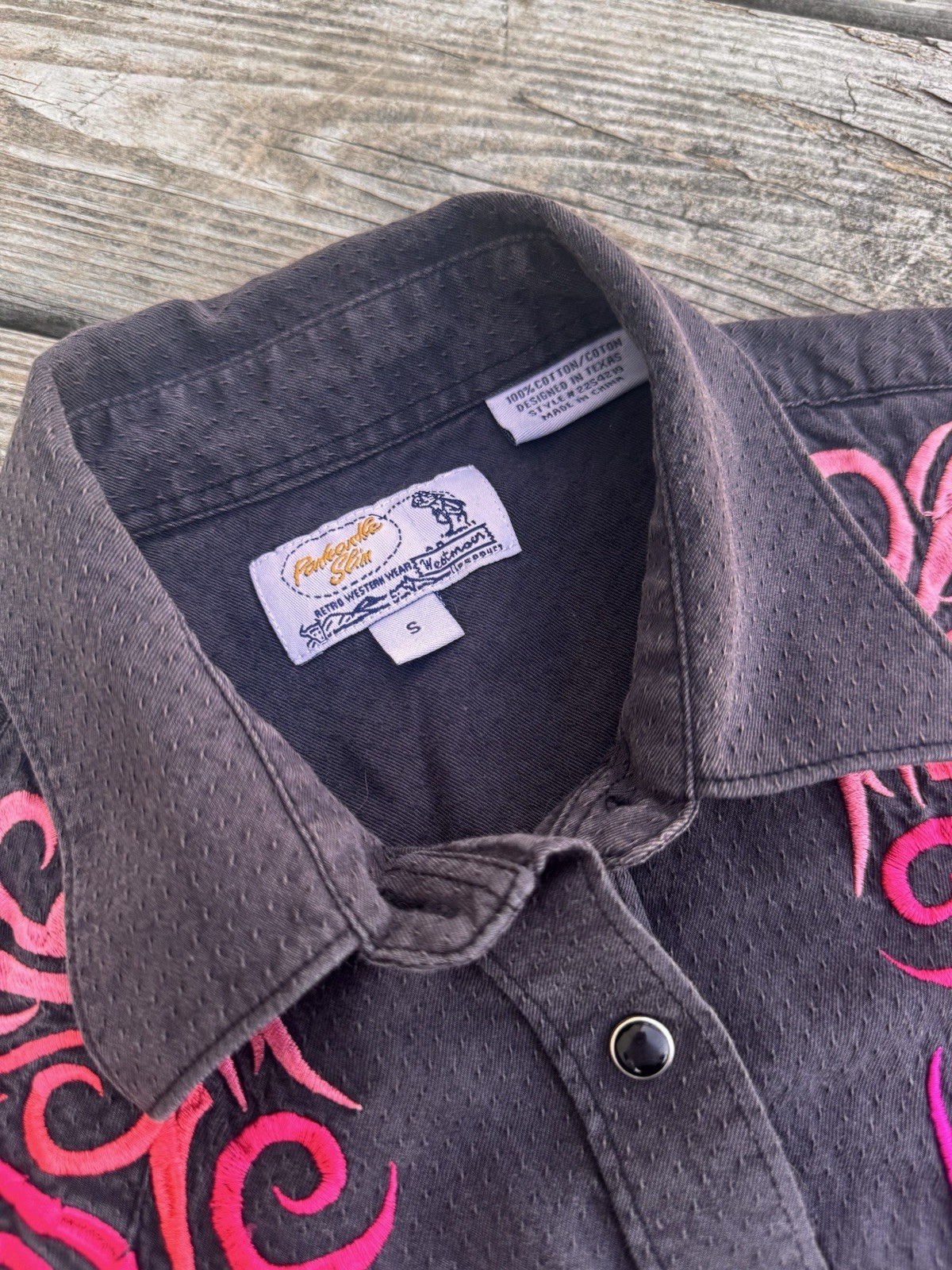 Panhandle Slim Embroidered Western Women’s Snap Button Shirt Small Charcoal Grey