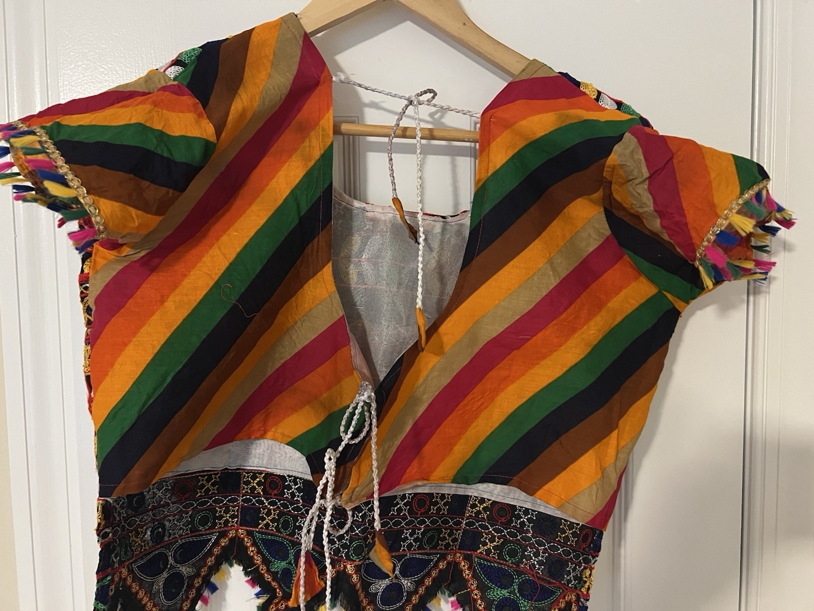 Women’s Choli Blouse Multicolor Striped Embroidered Trim Cotton Blend One Size