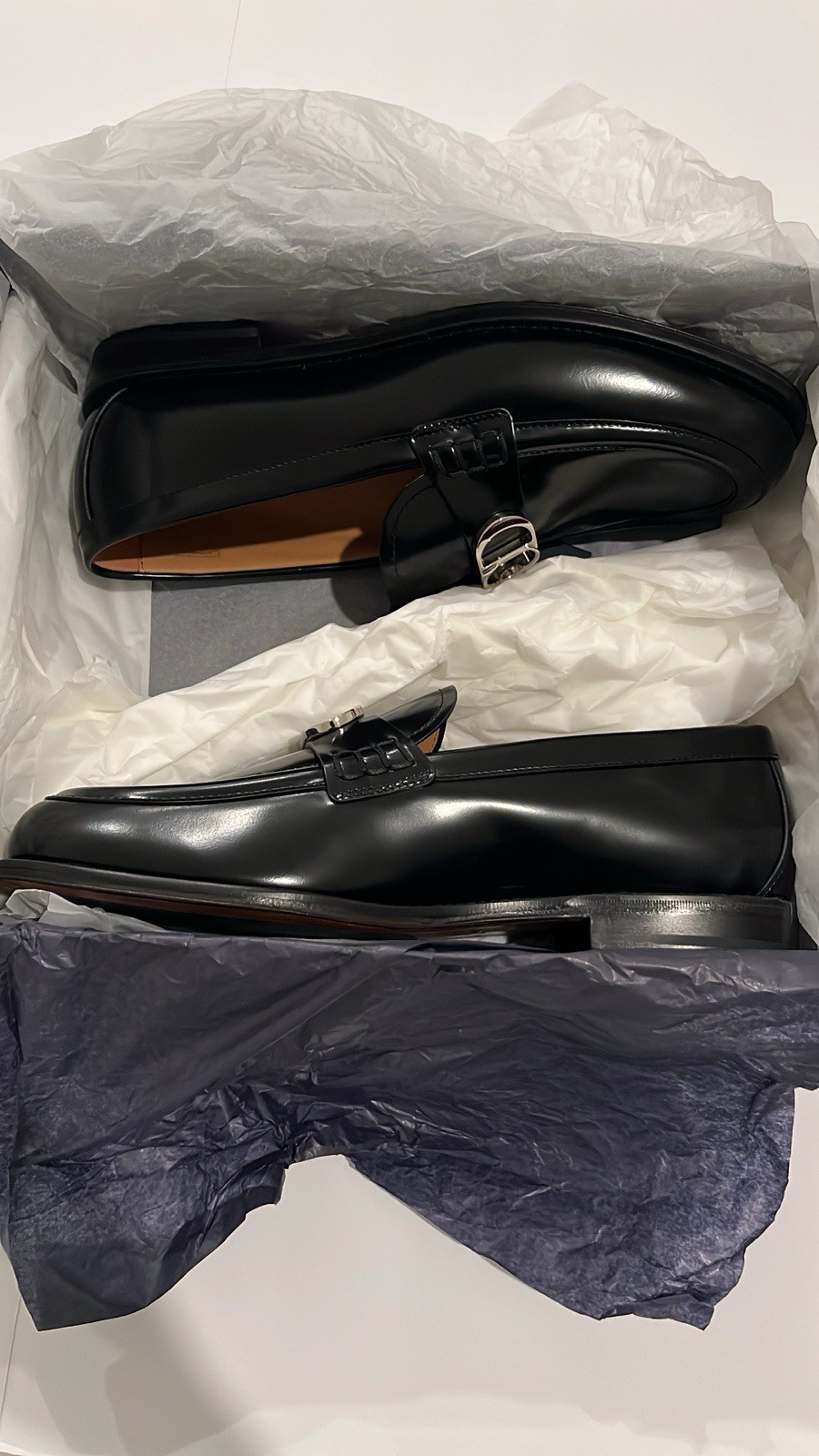 Dior Granville Loafer Black Polished Calfskin CD Buckle EU 43 US 10 New In Box