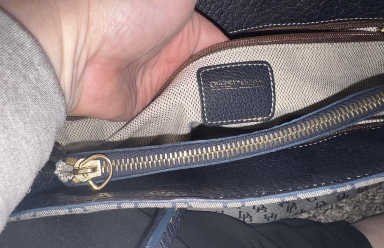 Dooney & Bourke Gray & Black Monogram CanvasBlack Leather Trim Shoulder Bag